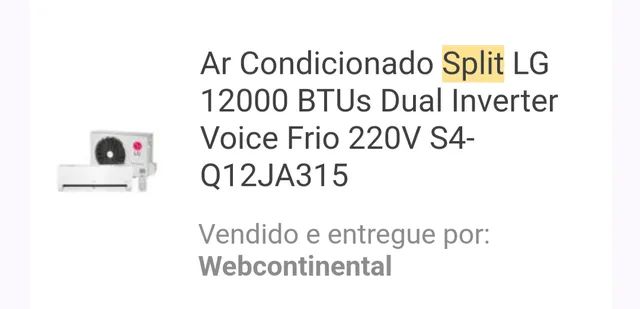 Ar Condicionado Split LG 12000 BTUs Dual Inverter Voice Frio 220V  S4-Q12JA315