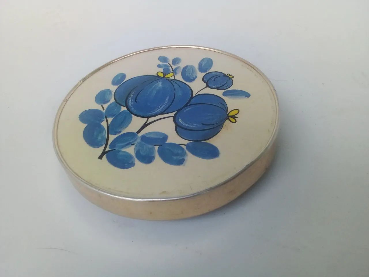 Espelho de maquiagem antigo, 8,5 cm de diâmetro