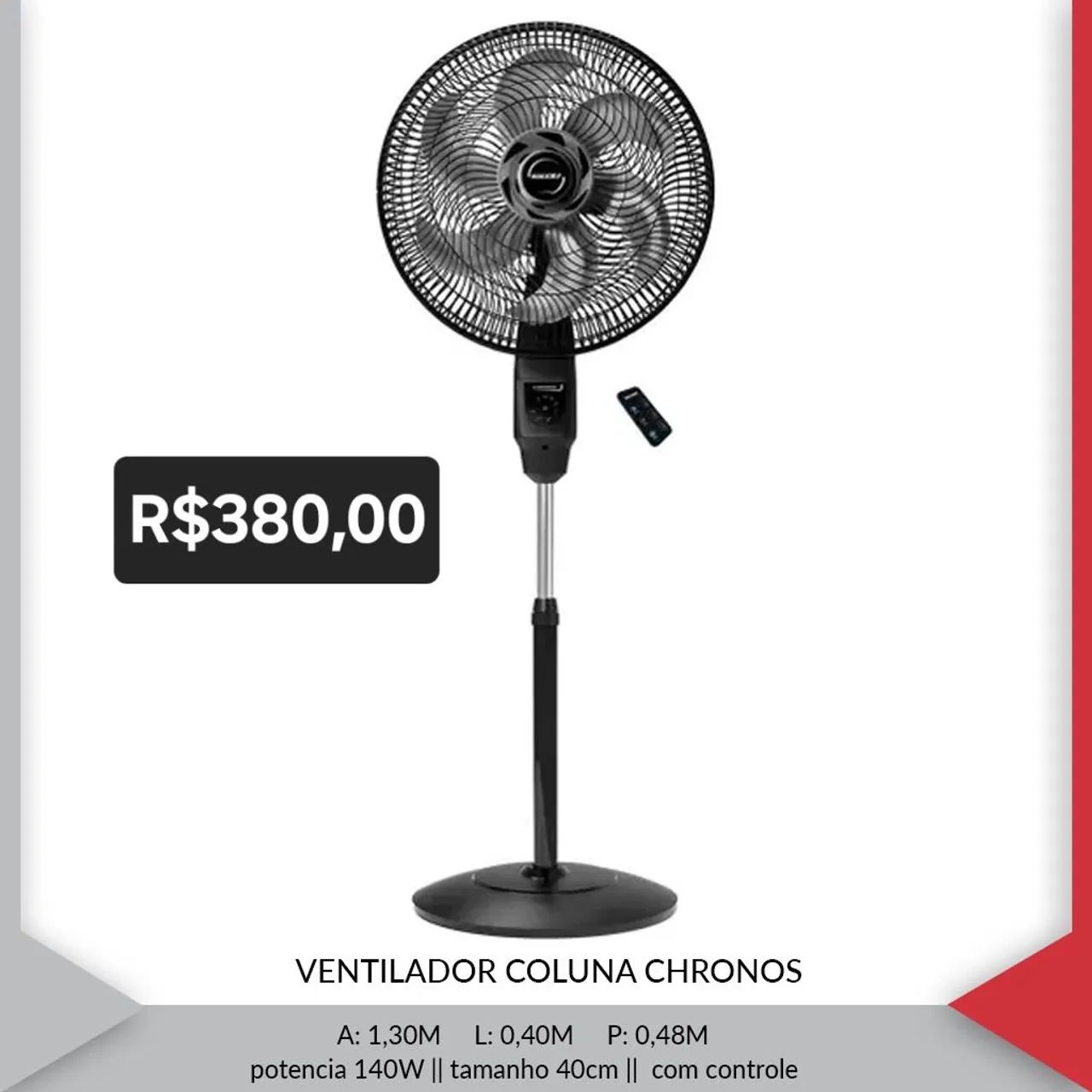 Ventilador Coluna Chrono 140W com Controle Remoto