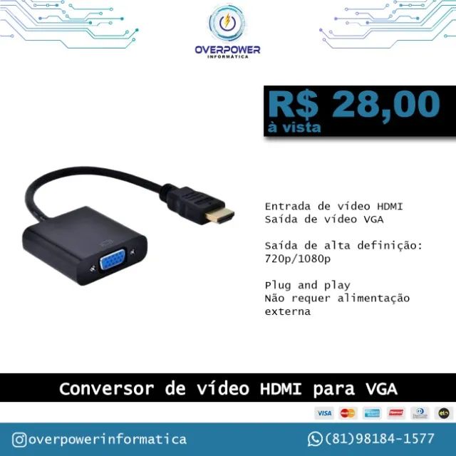 Adaptador conversor HDMI (macho) para VGA (fêmea)