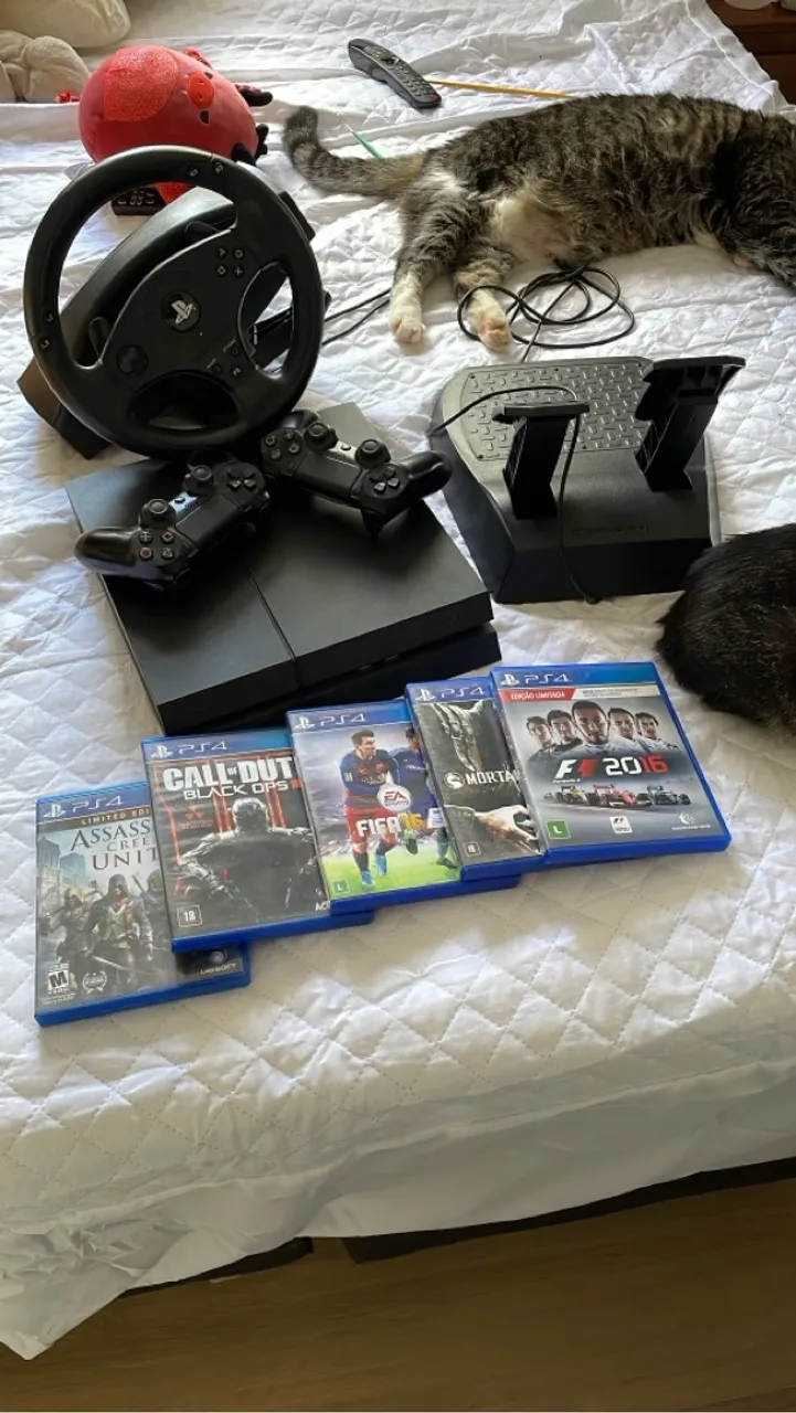 PS4 Fat 500GB + 2 DUALSHOCK 4 + volante Thrustmaster + 5 jogos