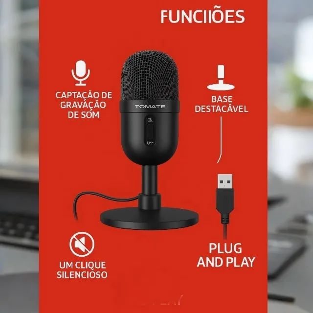 Microfone Usb Tomate Mt-1061 Podcast Gamer Mesa Preto - Foto 2