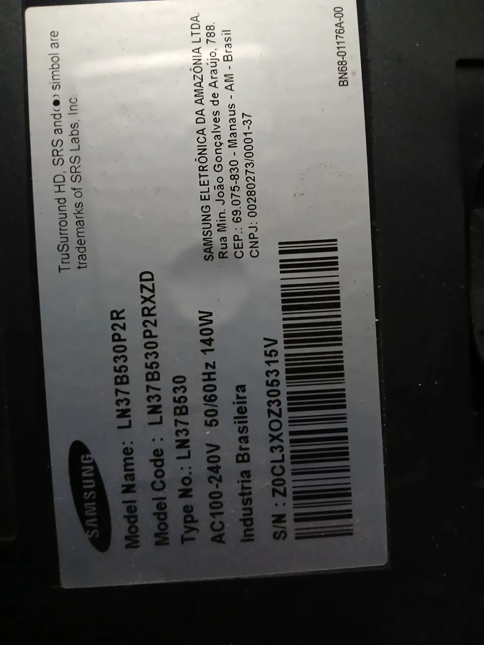 TV Samsung LN37B530P2R 37 Polegadas
