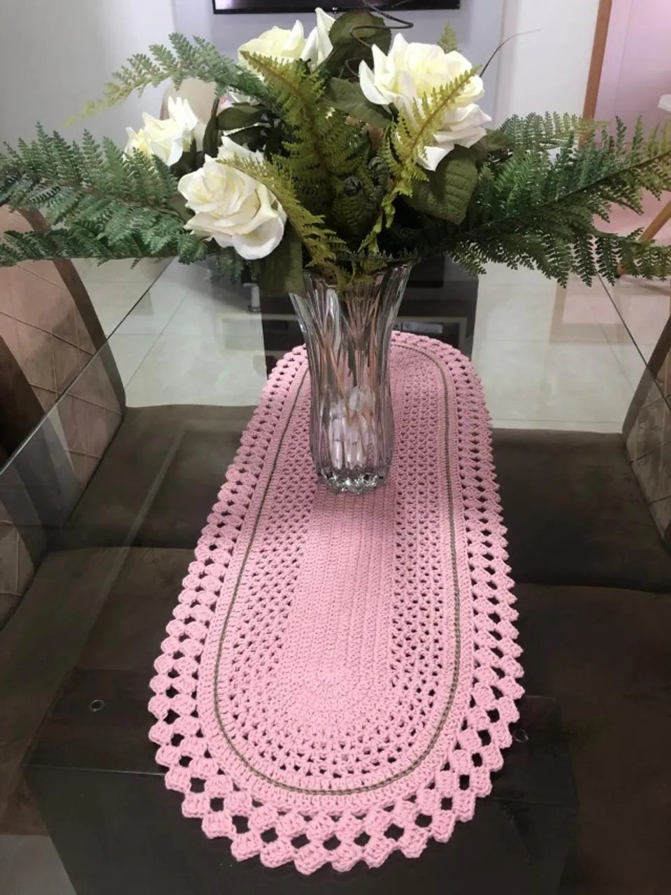 CAMINHO DE MESA OVAL ROSA 91x34