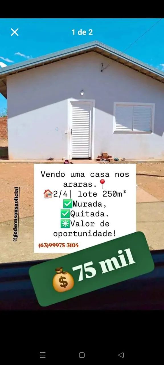 Casa a venda nos araras 2 ,75 mil