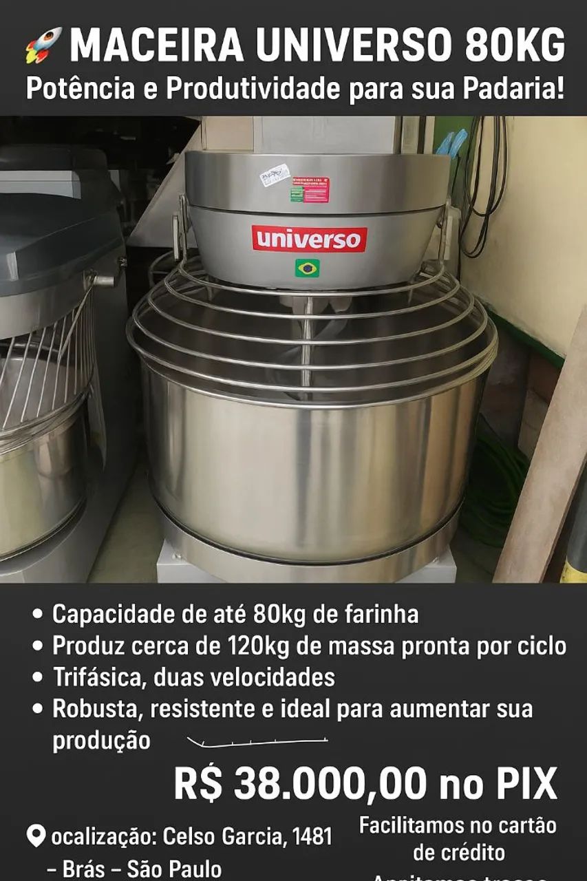 Masseira 80kg de farinha modelo universo 