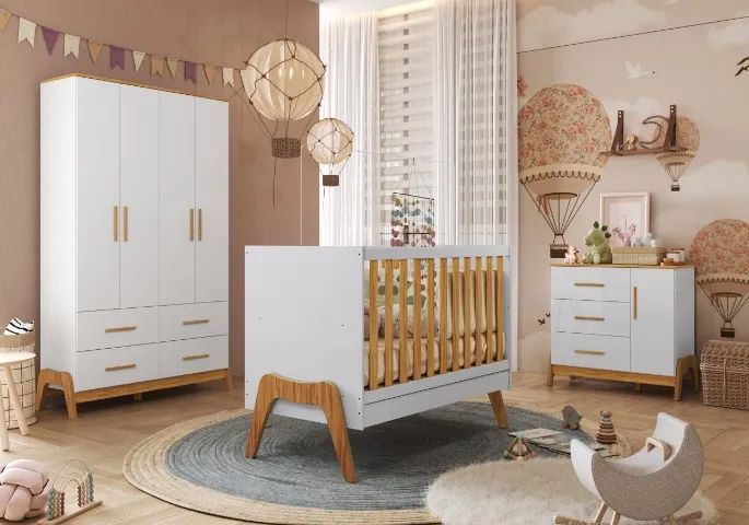 Quarto Infantil Guti 100% MDF ( Roupeiro, Comoda e Berço ) - Peroba 