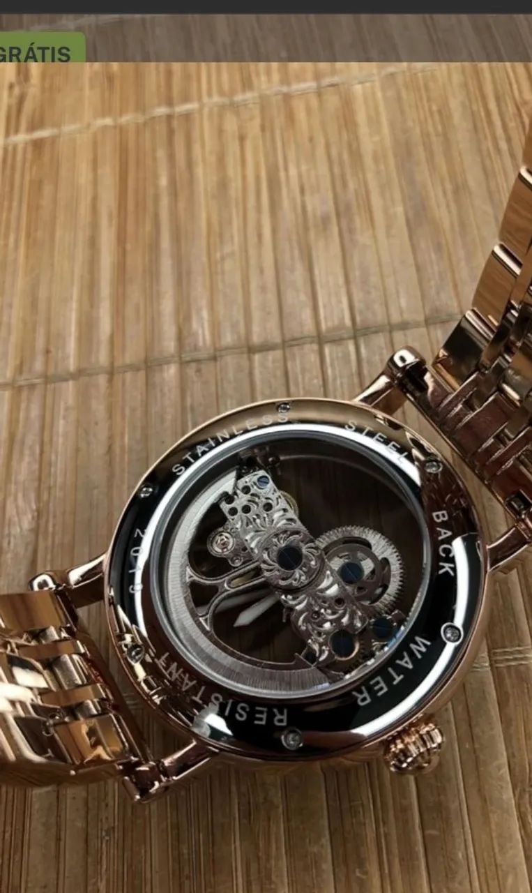Relógio Estilo Patek Skeleton em Aço Inoxidável 904L - Foto 3