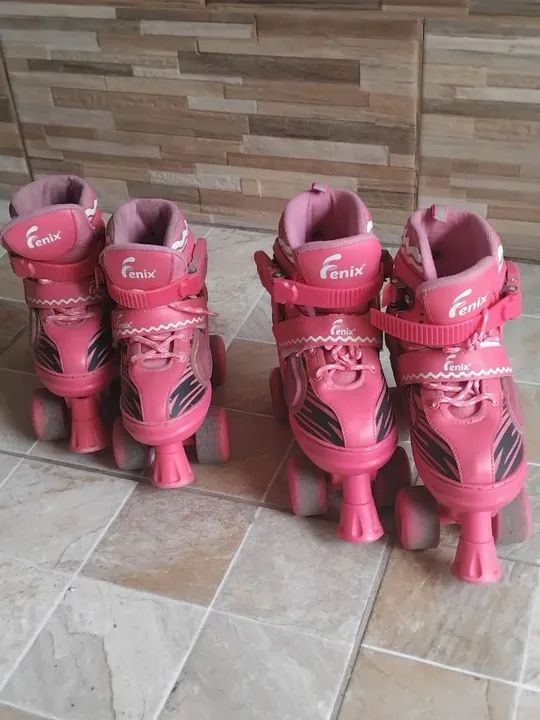 (2 pares)Patins Rosa Infantil Tamanho 34-37 - Foto 4
