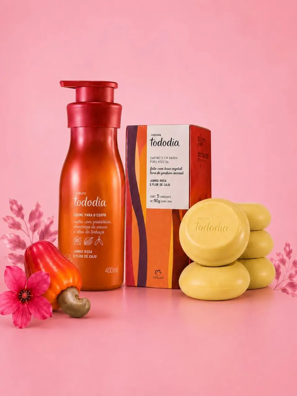 Kit jambo rosa e flor de caju