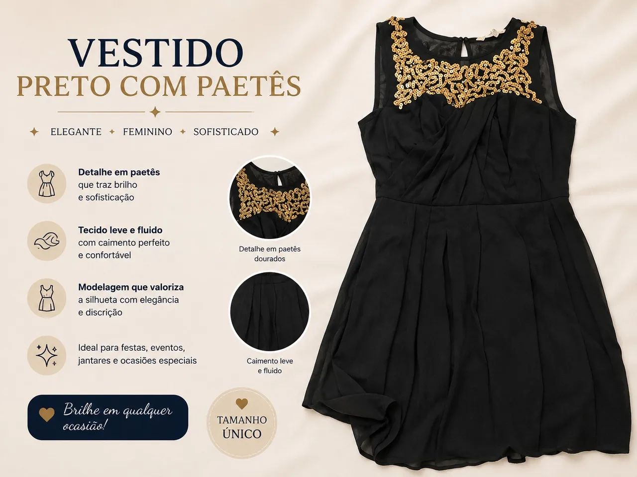 Vestido importado com paetê dourado