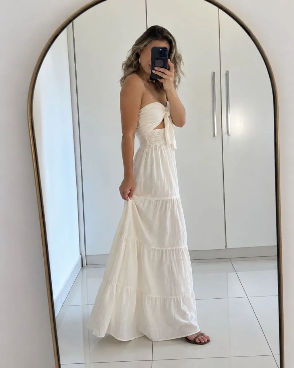 Vestido Longo Branco Tomara que Caia com Amarração - Foto 3