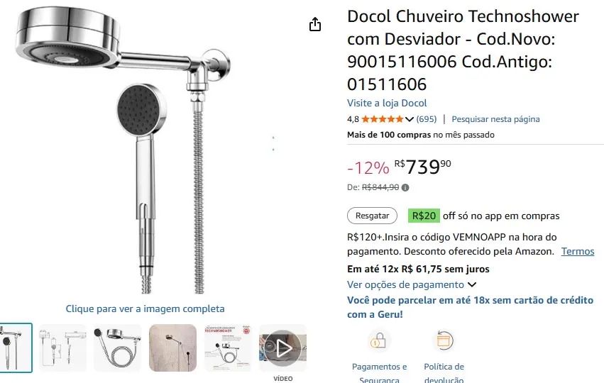 Chuveiro Technoshower com Desviador Cromado Docol - Foto 5
