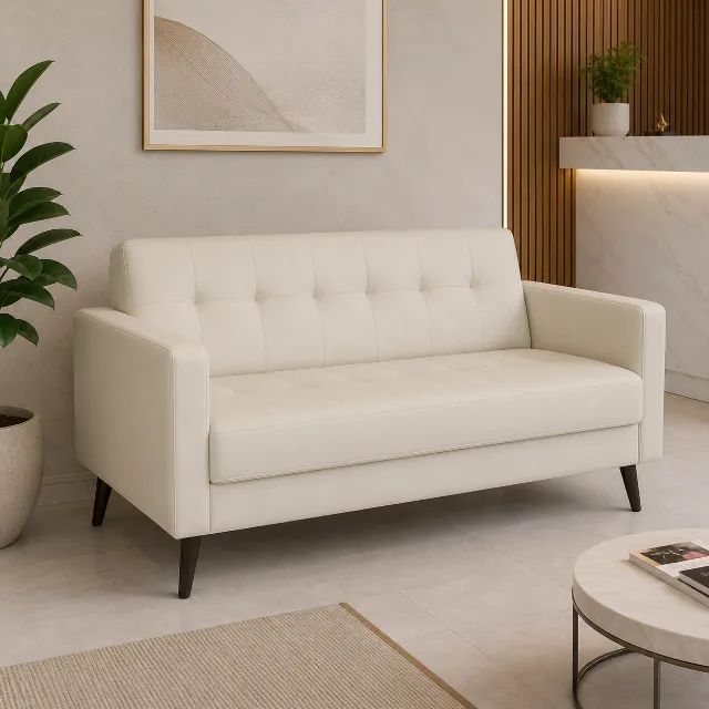 Poltrona Recepção 3 Lugares Corino Nude Sofá Espera Elegante E Confortável 60072 - Foto 4