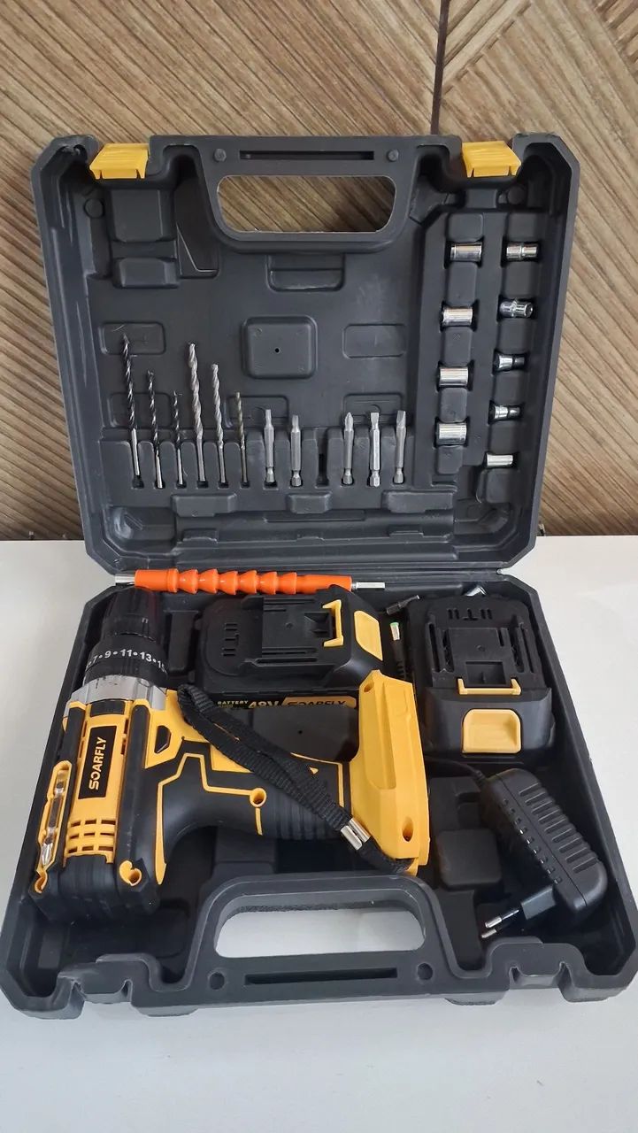 Professional Drill and Screwdriver with Two 48V Batteries and Imported Accessories, Brand New