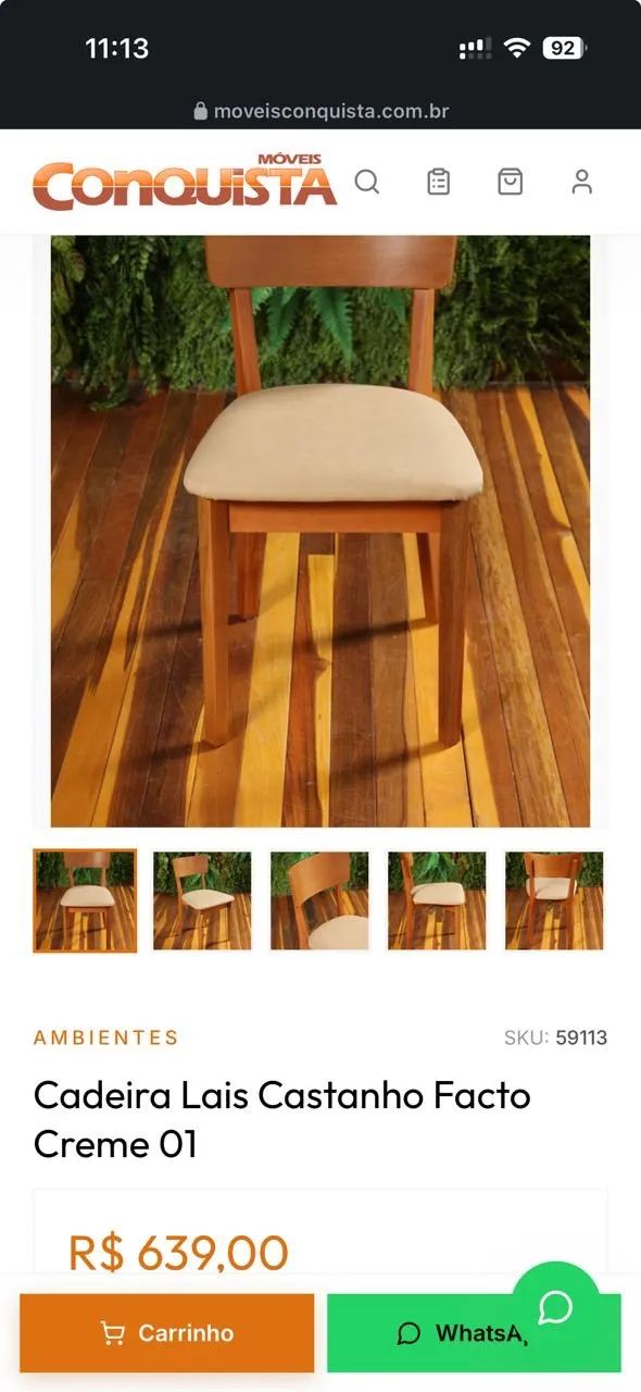 Conjunto Mesa jantar Turim 0,90m com 4 cadeiras linho - Foto 5