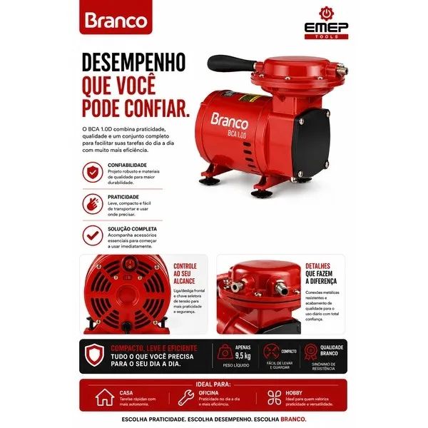 Compressor de Ar Branco BCA 1.0D Bivolt 40 PSI - Foto 5