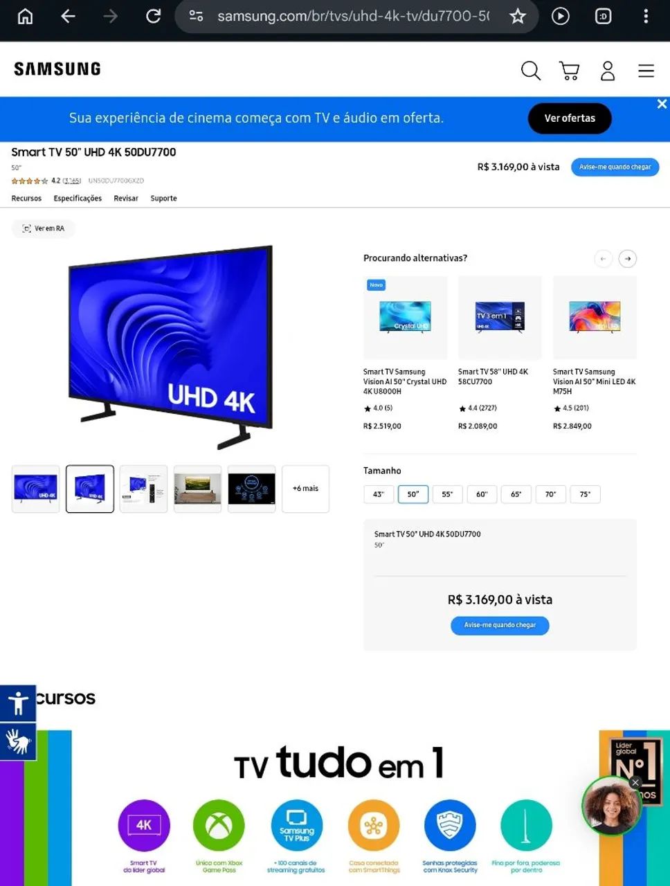 VENDO SMARTV SAMSUNG 50 POLEGADAS - MODELO UN50DU7700 EM PERFEITO ESTADO - Foto 5
