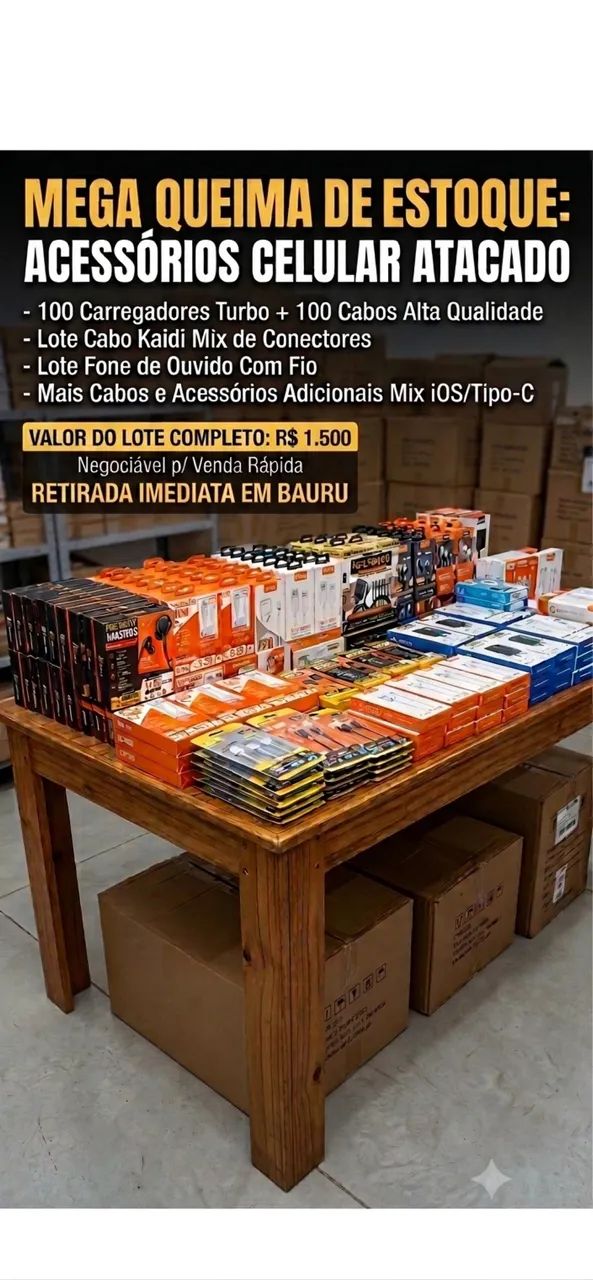 LOTE FECHADO: Queima de Estoque Acessórios Celular (Preço de Custo)