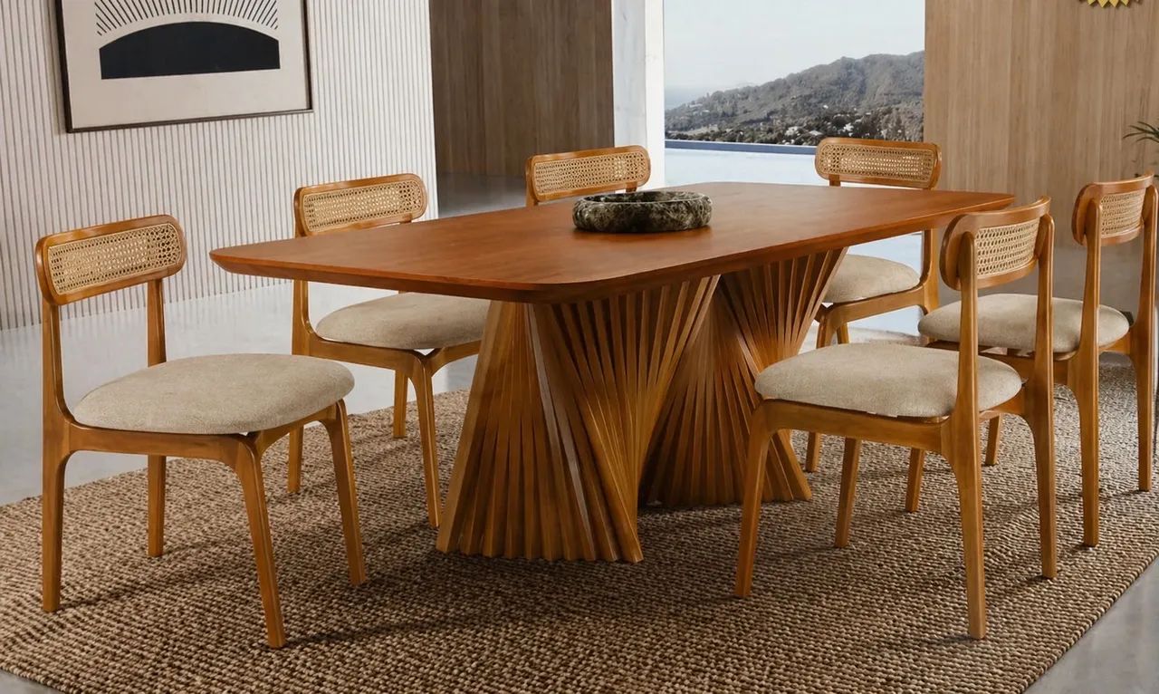           *MESA ILHABELA TAMPO RETANGULAR 1,80 X 90 LAMINADO C/ 6
