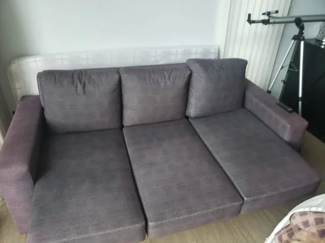 Sofá retratil 3 lugares, poltrona e Puff Cinza - Foto 4