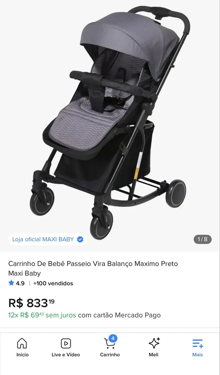 Carrinho de bebê que vira balanço em perfeito estado. - Foto 3