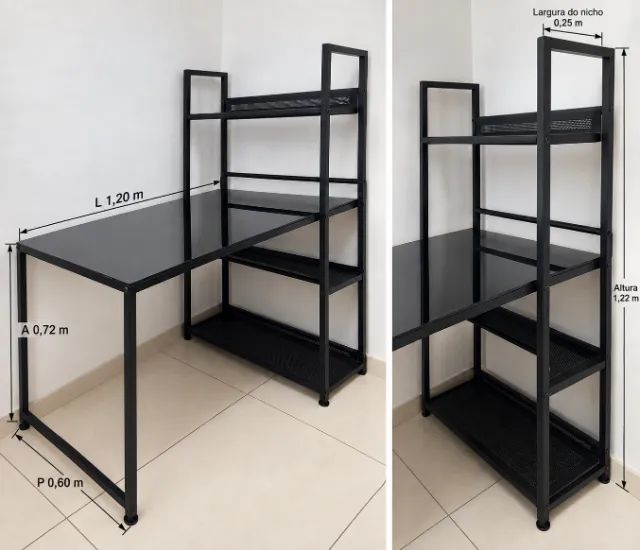 Mesa preta com tampo de vidro e estante integrada (apenas retirada) - Foto 2