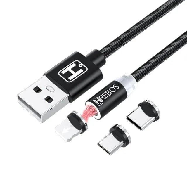 Cabo Usb Magnético 3 Em 1 Tipo C Micro Usb V8 Lightning