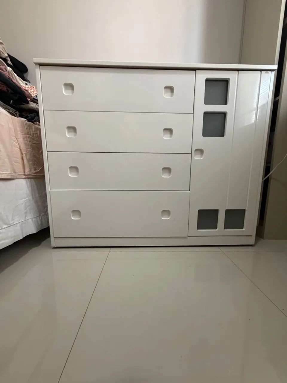4 móveis Quarto de Bebê Branco - Berço + Bicama + Guarda-Roupa + Cômoda em MDF - Foto 3