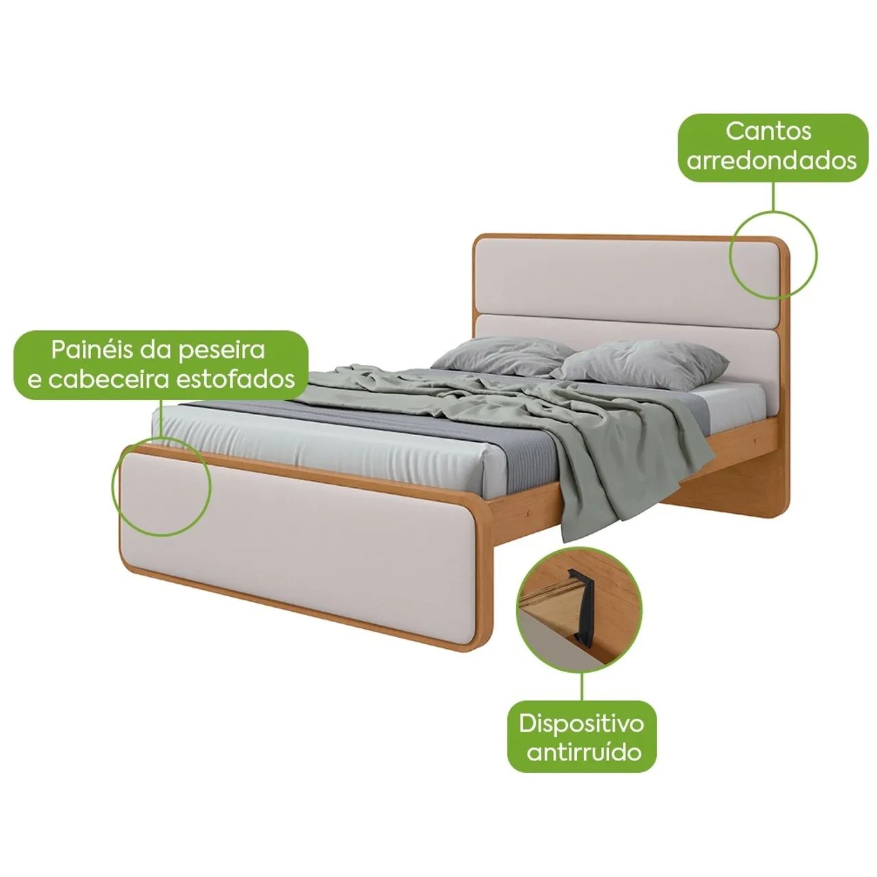 Cama casal Loop amêndoa Clean com cabeceira estofadas - ENTREGA HOJE !!!  - Foto 2