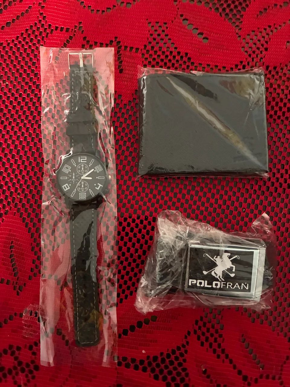 Kit relógio Cinto e carteira masculino