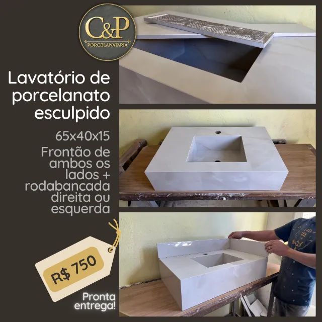 Lavatório de porcelanato esculpido