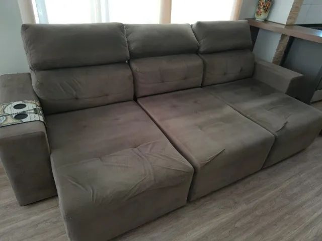 Sofá 3 Lugares Retrátil e Reclinável - 2,90m - Tecido Suede