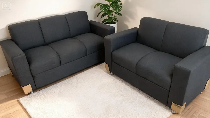 Sofá 2 e 3 Lugares Suede Preto D33 Resistente e Confortável - Foto 3