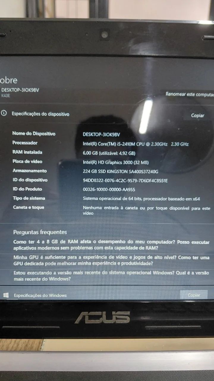 Notebook ASUS A43E Séries  - Foto 5