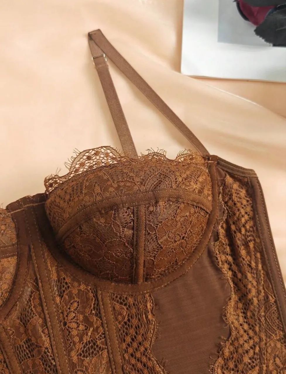 Top Corset Marrom com Renda - Tamanho PP