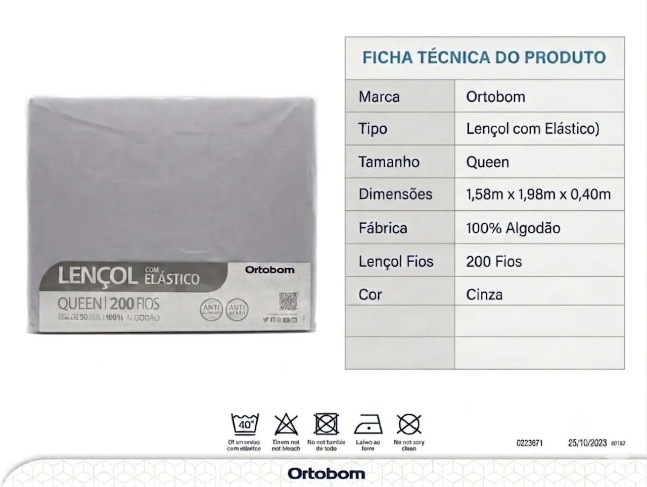 Lençol com elástico Queen Cinza  - Foto 3