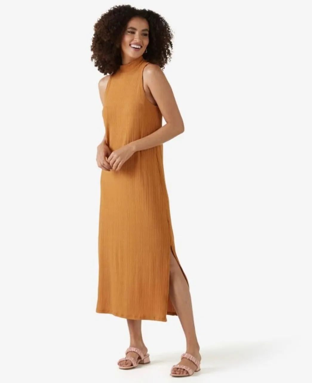 Vestido Midi Marrom/Caramelo Canelado