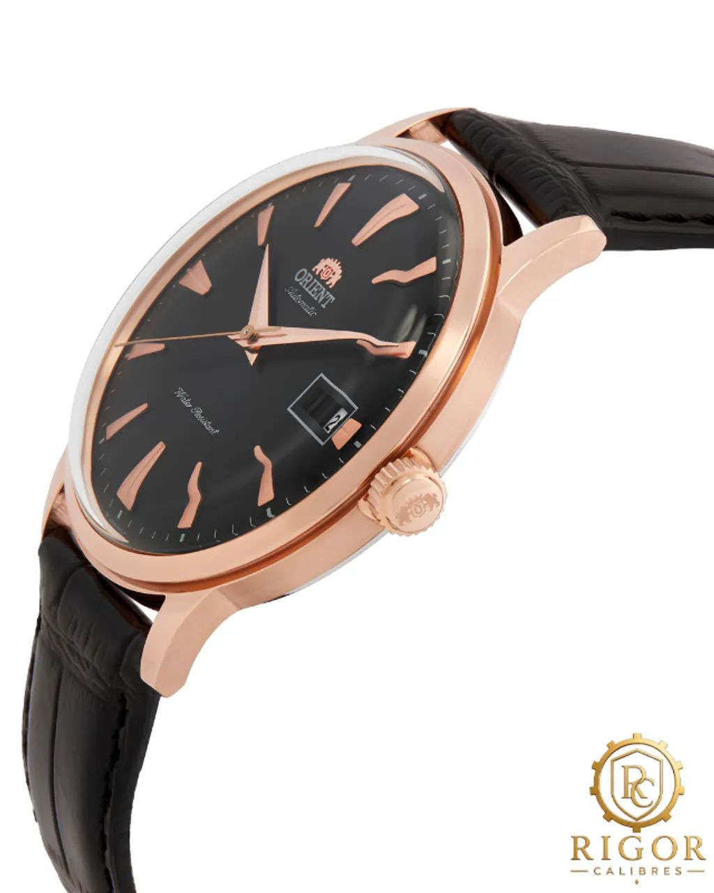Relógio Orient Bambino Automático Classic TAC00001B0 Caixa em Ouro Rosê Pulseira de Couro - Foto 2