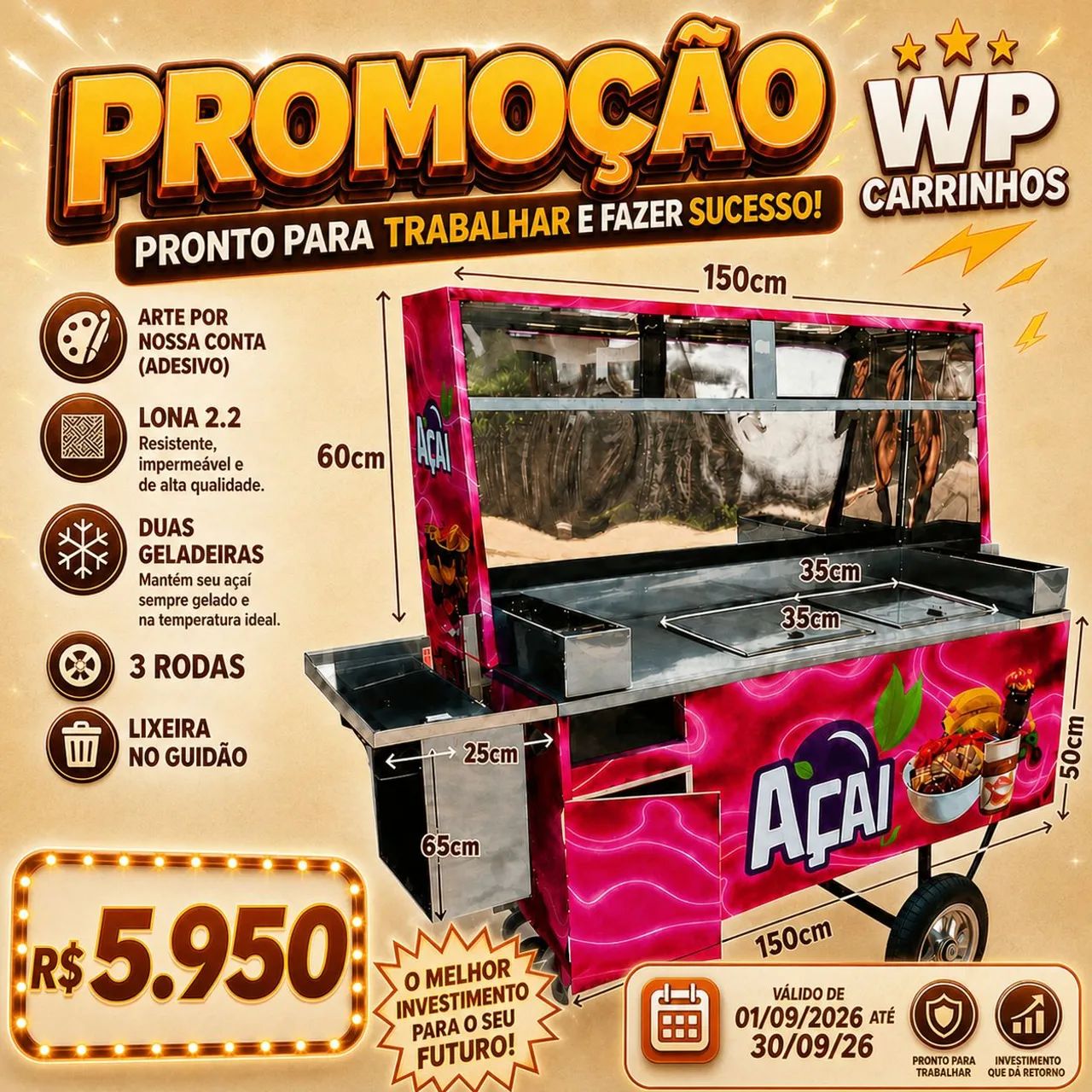 Carrinho de açaí com 2 geladeiras