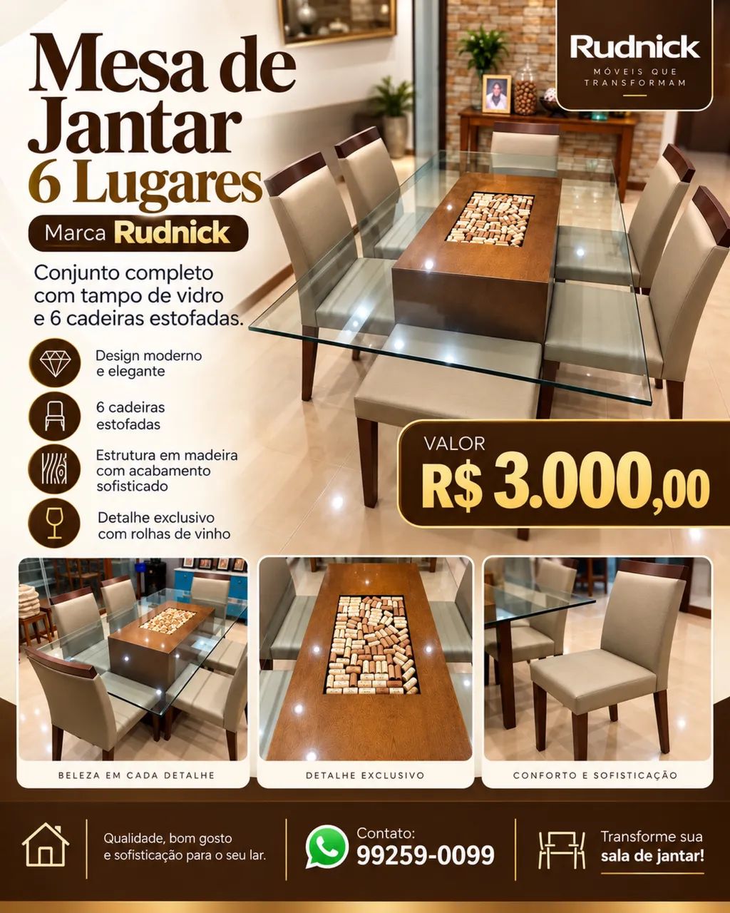 Mesa de jantar de 6 lugares
