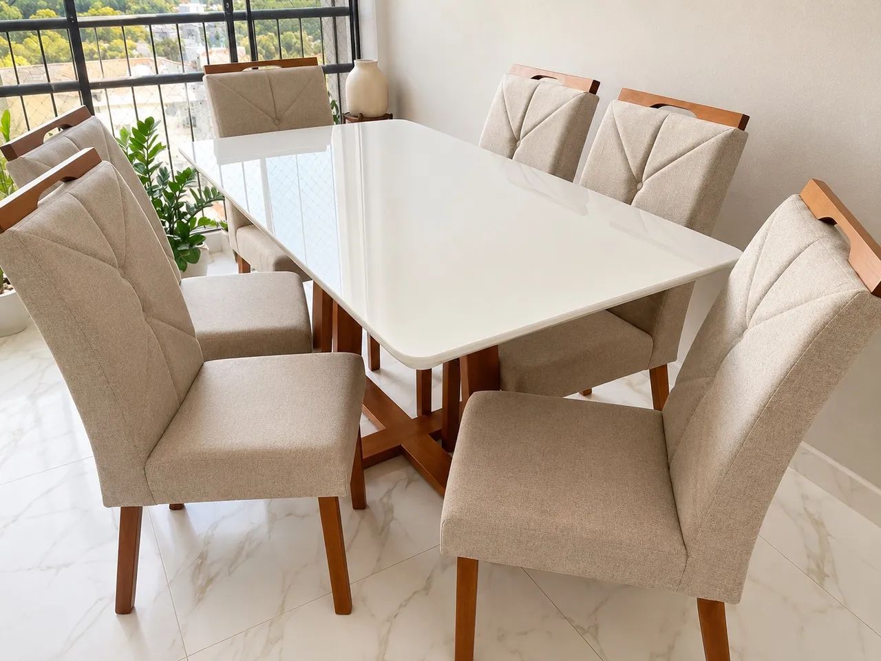 CONJUNTO MESA DE JANTAR COM 6 CADEIRAS - MEDIDAS 