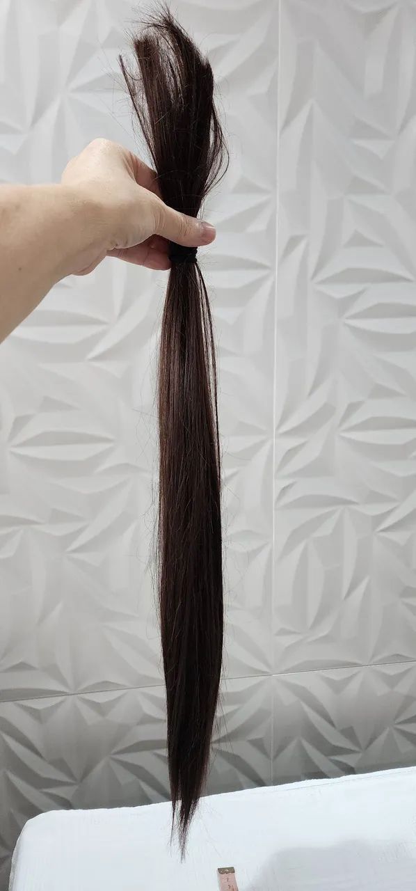 Cabelo castanho liso humano 64cm  - Foto 3