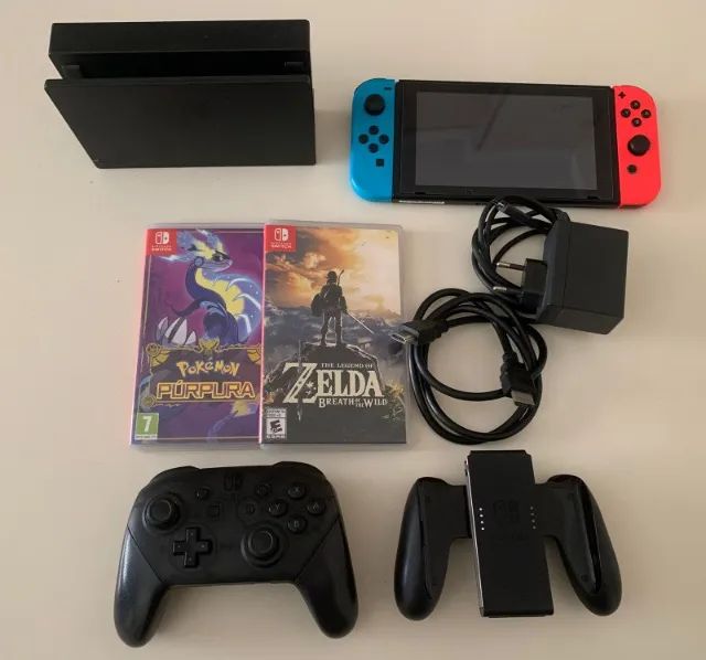 Nintendo Switch V2 com Controle Pro, 2 jogos e microSD 128 GB
