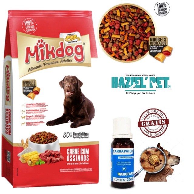 Ração MikDog Carne Ossinhos Premium Ração Cães Adultos 10kg