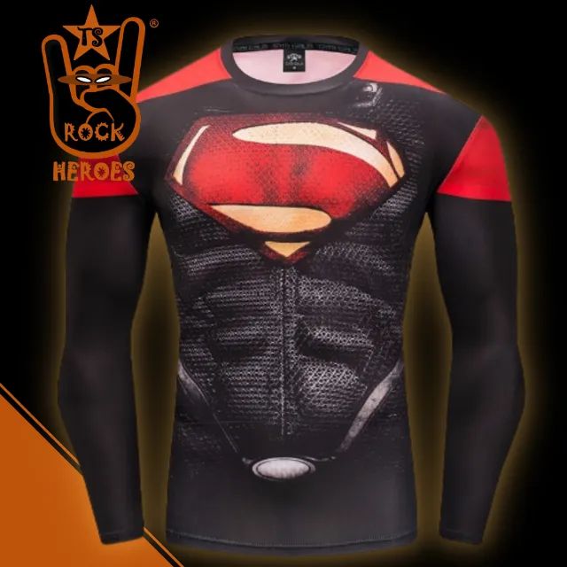 Camisa de Compressão Superman Red Manga Longa Rashguard Elastano - Foto 2