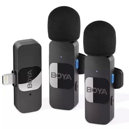Sistema Microfone Sem Fio Boya By-v2 p/Ios 2.4G Lapela Preto - NOVO 