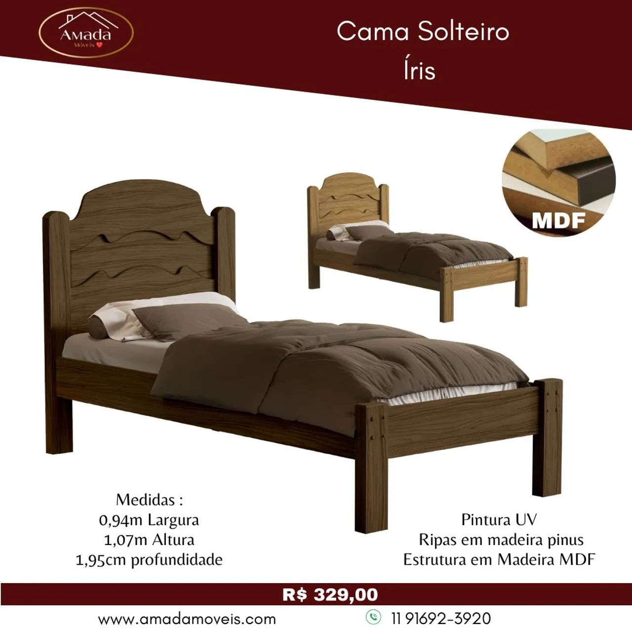 Cama Solteiro Íris - Amada Móveis