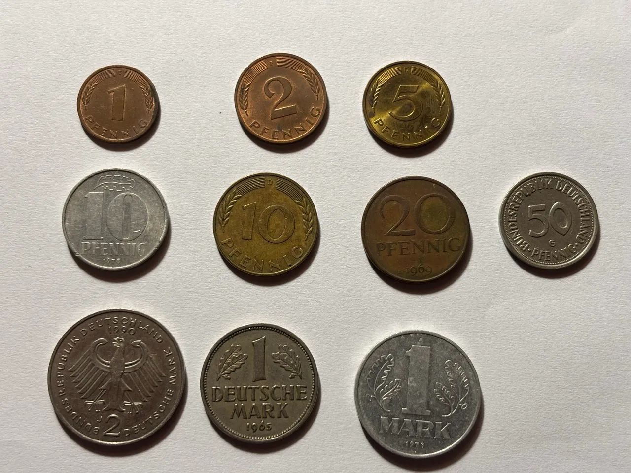 10 Moedas Alemãs - Deutsche Marke e pfennigs,