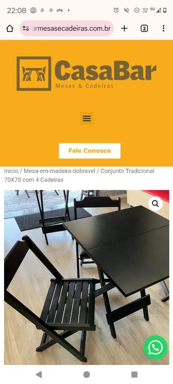 Mesa dobrável em madeira - Conjunto Tradicional 70X70 com 4 Cadeiras